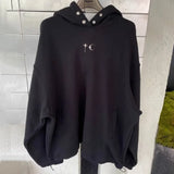 FOESCE Winter Thug Club Hoodies High Quality Mid Metal Star Moon Logo Rivet Breasted Hooded Sweatshirts Street Loose Men Women TC Hoody
