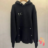 FOESCE Winter Thug Club Hoodies High Quality Mid Metal Star Moon Logo Rivet Breasted Hooded Sweatshirts Street Loose Men Women TC Hoody