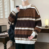 FOESCE Winter Y2K Vintage Striped Sweater For Men 2025 New Patchwork Baggy Knitted Pullovers Korean Fashion Streetwear Knitwear jersey