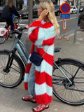 FOESCE Women Casual Loose Stripe Knitted Sweater Outwear Luxury Solid Ladies Oversize Cardigan Designer Autumn Winter Basic Knitwear
