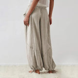 FOESCE Women Harem Pants Summer Casual Vintage Cotton Linen Pants Elastic Waist Wide Leg Fashion Loose Pockets Female Trousers S-5XL