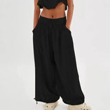 FOESCE Women Harem Pants Summer Casual Vintage Cotton Linen Pants Elastic Waist Wide Leg Fashion Loose Pockets Female Trousers S-5XL