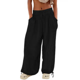FOESCE Women Harem Pants Summer Casual Vintage Cotton Linen Pants Elastic Waist Wide Leg Fashion Loose Pockets Female Trousers S-5XL