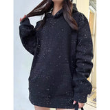 FOESCE Women Print Coats Hooded Sweatshirts Long Sleeve Thick Casual Splice Jackets High Street Pockets Solid Sweatshirt Outerwear