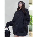 FOESCE Women Print Coats Hooded Sweatshirts Long Sleeve Thick Casual Splice Jackets High Street Pockets Solid Sweatshirt Outerwear