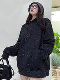 FOESCE Women Print Coats Hooded Sweatshirts Long Sleeve Thick Casual Splice Jackets High Street Pockets Solid Sweatshirt Outerwear