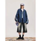 FOESCE Women Splice Denim Jacket Men Streetwear Loose Casual Vintage Denim Jeans Jacket City Boy Gril Coat Outerwear Couple Clothing