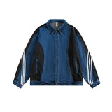 FOESCE Women Splice Denim Jacket Men Streetwear Loose Casual Vintage Denim Jeans Jacket City Boy Gril Coat Outerwear Couple Clothing