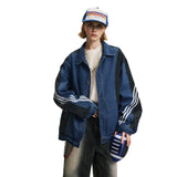 FOESCE Women Splice Denim Jacket Men Streetwear Loose Casual Vintage Denim Jeans Jacket City Boy Gril Coat Outerwear Couple Clothing