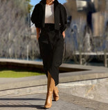 FOESCE Women's Casual Temperament Two Piece Sets Outfit Notched Collar Long Sleeve Coat +Skirt Sets for Women 2 Pieces Autumn