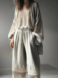 FOESCE Women's Long Sleeve Cardigan Summer Thin Loose Casual Fishnet Lantern Sleeve O-Neck Cardigan Retro Ladies Jacket