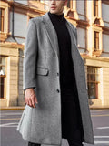 FOESCE Wool Trench Coat Men Classic Turn-down Collar Wool Blends Button Jackets Casual Slim Long Windbreaker Autumn Winter Outwears