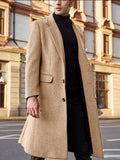 FOESCE Wool Trench Coat Men Classic Turn-down Collar Wool Blends Button Jackets Casual Slim Long Windbreaker Autumn Winter Outwears