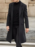 FOESCE Wool Trench Coat Men Classic Turn-down Collar Wool Blends Button Jackets Casual Slim Long Windbreaker Autumn Winter Outwears