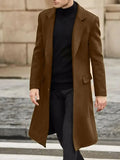 FOESCE Wool Trench Coat Men Classic Turn-down Collar Wool Blends Button Jackets Casual Slim Long Windbreaker Autumn Winter Outwears
