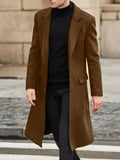 FOESCE Wool Trench Coat Men Classic Turn-down Collar Wool Blends Button Jackets Casual Slim Long Windbreaker Autumn Winter Outwears