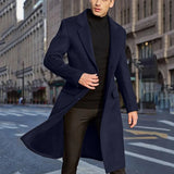 FOESCE Wool Trench Coat Men Classic Turn-down Collar Wool Blends Button Jackets Casual Slim Long Windbreaker Autumn Winter Outwears
