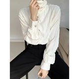FOESCE Wrinkle Texture Sensation Shirts For Men Stand Collar Long Sleeve Loose Top Spring Autumn Vintage French Fashion Casual Shirt