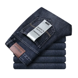 FOESCE Wthinlee New Business Men's Jeans Casual Straight Stretch Fashion Classic Blue Black Work Denim Trousers Male Brand Clothing