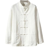FOESCE XXXXXL Plus Size Men Cotton Linen Shier Autumn Spring Men Collarless Long Sleeve Frog Button Loose Blouse Tops Oversized M-5XL