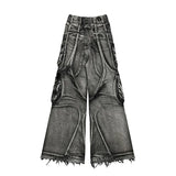Foesce  Y2K American New Fashion Stitching Multi-pocket Heavy Washing Baggy Jeans Men Streetwear Vintage Rock Pop High Waist Trousers