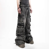 Foesce  Y2K American New Fashion Stitching Multi-pocket Heavy Washing Baggy Jeans Men Streetwear Vintage Rock Pop High Waist Trousers