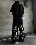 FOESCE Y2K Baggy Jeans Harajuku vintage cherry blossom Embroidery high quality jeans streetwear Hip Hop gothic men women wide leg jeans