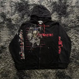 FOESCE Y2K Fashion Hip Hop Gray Stitching Embroidered Hooded Sweater Loose Casual Hooded Sweatshirt Gothic Street Retro Women Clothing