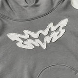 FOESCE Y2K Fashion Hip Hop Gray Stitching Embroidered Hooded Sweater Loose Casual Hooded Sweatshirt Gothic Street Retro Women Clothing