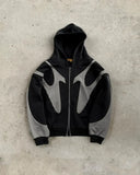 FOESCE Y2K Fashion Hip Hop Gray Stitching Embroidered Hooded Sweater Loose Casual Hooded Sweatshirt Gothic Street Retro Women Clothing