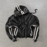 FOESCE Y2K Fashion Hip Hop Gray Stitching Embroidered Hooded Sweater Loose Casual Hooded Sweatshirt Gothic Street Retro Women Clothing