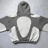 FOESCE Y2K Fashion Hip Hop Gray Stitching Embroidered Hooded Sweater Loose Casual Hooded Sweatshirt Gothic Street Retro Women Clothing
