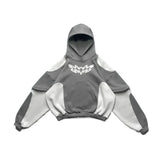FOESCE Y2K Fashion Hip Hop Gray Stitching Embroidered Hooded Sweater Loose Casual Hooded Sweatshirt Gothic Street Retro Women Clothing