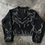 FOESCE Y2K Harajuku Long Sleeve Sweater Sweatshirt vintage Stripe Embroidery Savage Color tops High Street Men Women Slim Fit Pullovers