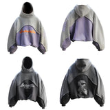 FOESCE Y2K Long Sleeve Hoodie Trendy Design Three Dimensional Printed Pattern Unisex Sportswear Retro Punk Oversized Casual Pullover