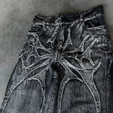 FOESCE Y2K Phantom Jeans High Street Spider Embroidered Patch Hip Hop Streetwear Gothic Retro Oversized Baggy Fit Unisex Mopping Pants