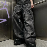 FOESCE Y2K Phantom Jeans High Street Spider Embroidered Patch Hip Hop Streetwear Gothic Retro Oversized Baggy Fit Unisex Mopping Pants