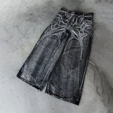 FOESCE Y2K Phantom Jeans High Street Spider Embroidered Patch Hip Hop Streetwear Gothic Retro Oversized Baggy Fit Unisex Mopping Pants