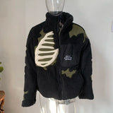 FOESCE Y2K Retro Spliced Embroidered Cotton Coat Winter Warm American Loose 2025 Stand Collar Contrast Color Men's Top