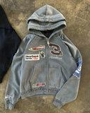 FOESCE Y2K Street Fashion Hoodie Applique Retro Personality Pattern Print Hoodie Jacket Punk Hip Hop Harajuku Loose Zipper Hooded Tops