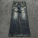 FOESCE Y2K Washed Jeans Gothic Vintage Flanged Embroidery Logo Trend Men Women Streetwear American High Street Simplicity Flare Jeans
