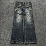FOESCE Y2K Washed Jeans Gothic Vintage Flanged Embroidery Logo Trend Men Women Streetwear American High Street Simplicity Flare Jeans