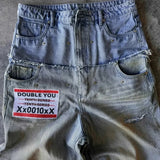 FOESCE Y2K baggy jean gothic punk Harajuku ripped wide leg pants retro straight leg double waist men street hip hop letter printed jean