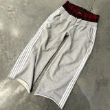 FOESCE Y2K pants vintage Harajuku double Embroidered waist Sweatpants Men Wome Hip Hop Casual High waisted Wide Leg Pants Streetwear