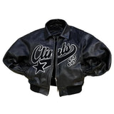 FOESCE Y2k America Street Leather Jacket Retro Trendy Brand Star Letter Embroidery Zipper Jackets Outdoor Motorcycle Coat Windbreaker