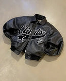 FOESCE Y2k America Street Leather Jacket Retro Trendy Brand Star Letter Embroidery Zipper Jackets Outdoor Motorcycle Coat Windbreaker