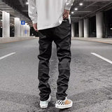 FOESCE Y2k Front Pocket Wax Pu Leather Pants for Men Straight Slim Casual Overall Ropa Hombre High Street Loose Cargos Oversized