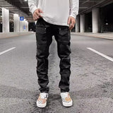 FOESCE Y2k Front Pocket Wax Pu Leather Pants for Men Straight Slim Casual Overall Ropa Hombre High Street Loose Cargos Oversized