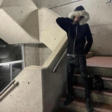 FOESCE Y2k Graphic Hip Hop Punk Grunge Gothic Solid Color Hoodies Clothes Harajuku Zip up Hoodies Aesthetics Rock Collar Streetwear