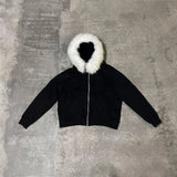 FOESCE Y2k Graphic Hip Hop Punk Grunge Gothic Solid Color Hoodies Clothes Harajuku Zip up Hoodies Aesthetics Rock Collar Streetwear